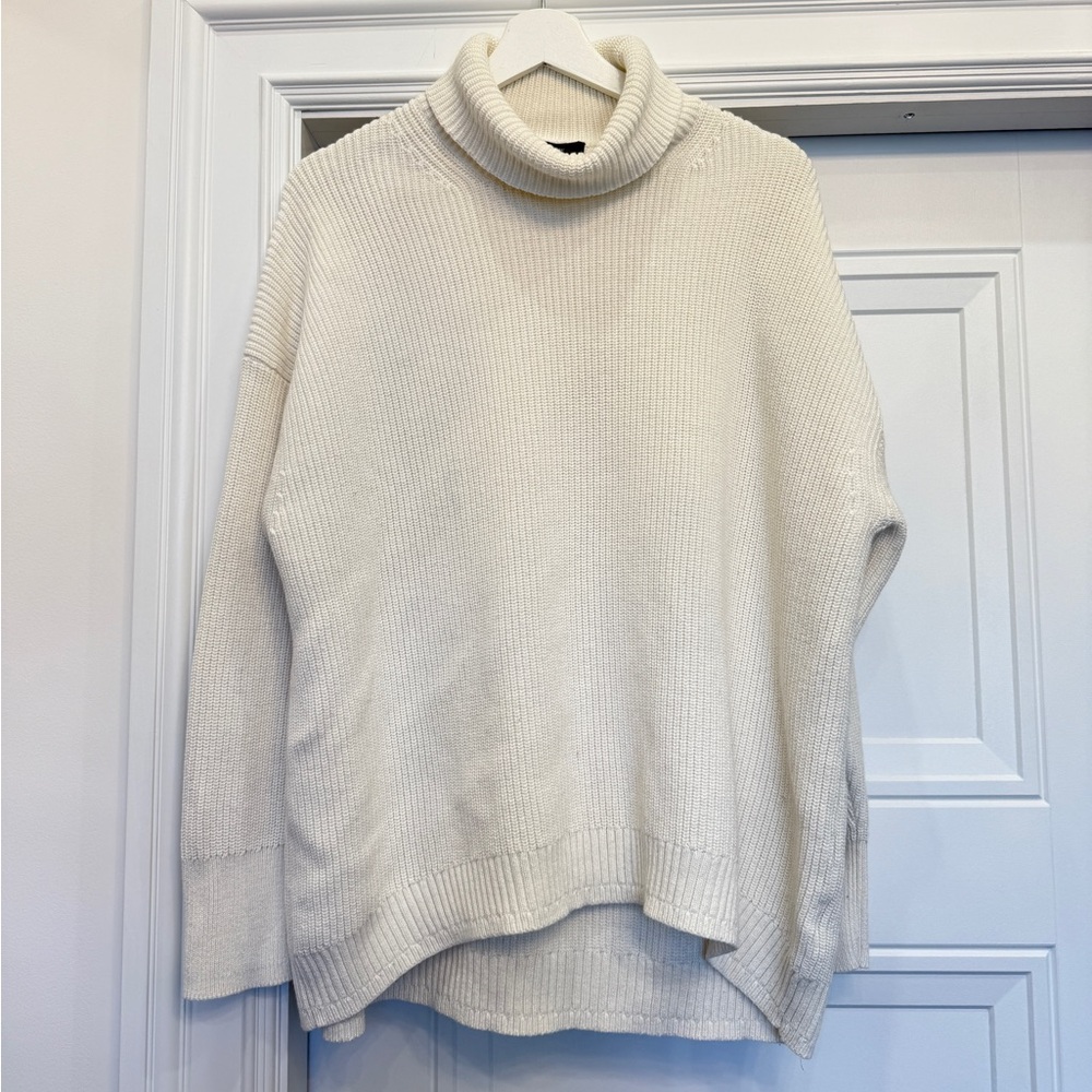 J.CREW IVORY RIBBED COTTON CASHMERE BLEND RELAXED TURTLENECK SWEATER XL
